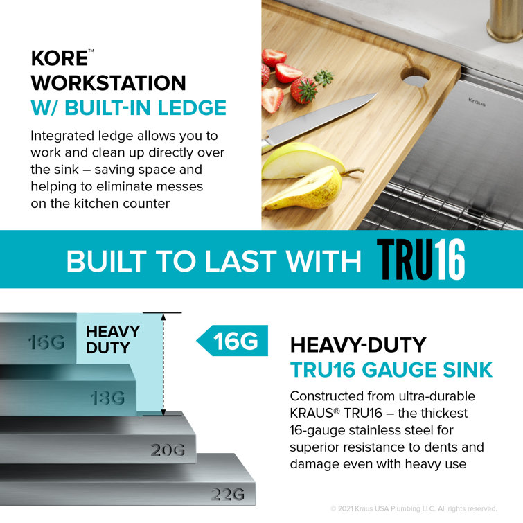 Kore 27-Inch Stainless Steel Farmhouse Workstation Sink