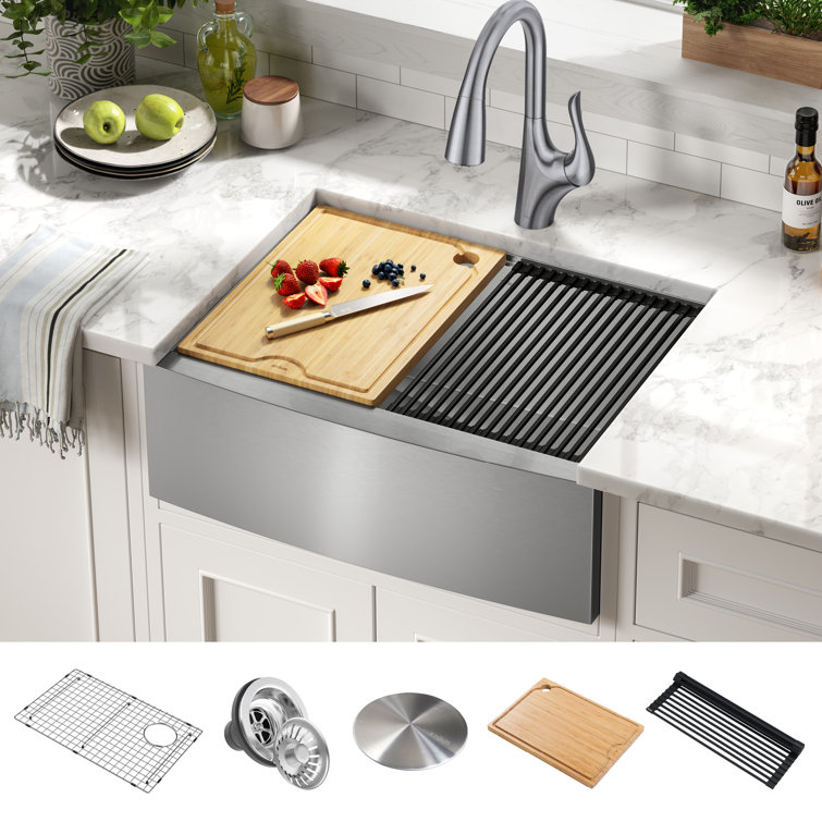 Kore 27-Inch Stainless Steel Farmhouse Workstation Sink