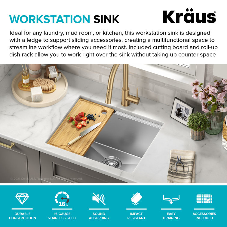 Kore 23-Inch Stainless Steel Undermount Workstation Sink