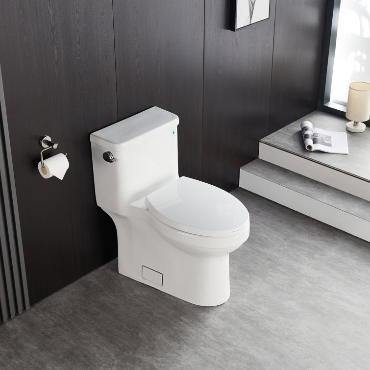 White High Efficiency Elongated One-Piece Toilet with Glazed Surface