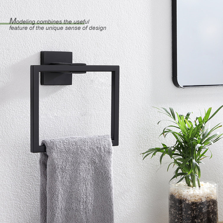 Matte Black Stainless Steel Square Wall Mounted Towel Ring