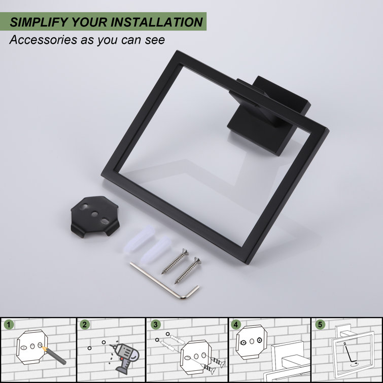Matte Black Stainless Steel Square Wall Mounted Towel Ring