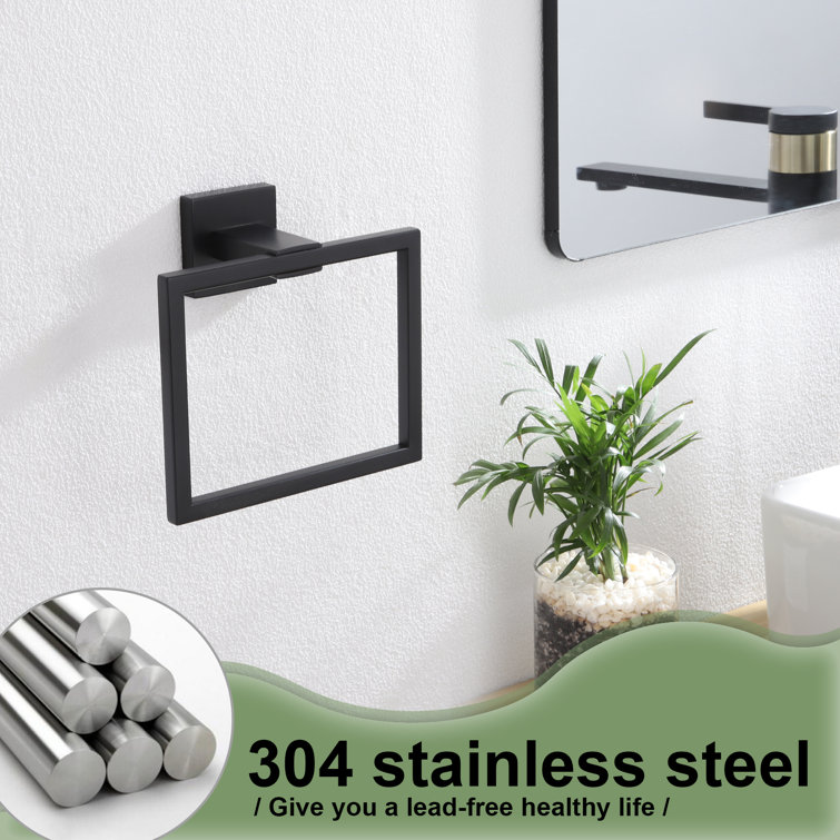 Matte Black Stainless Steel Square Wall Mounted Towel Ring