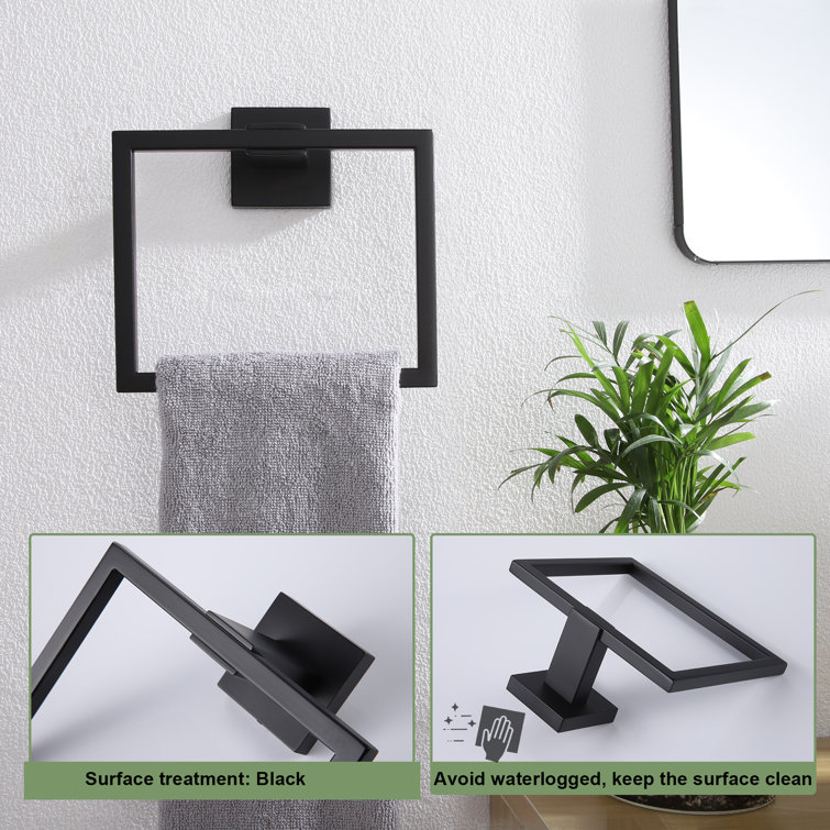 Matte Black Stainless Steel Square Wall Mounted Towel Ring