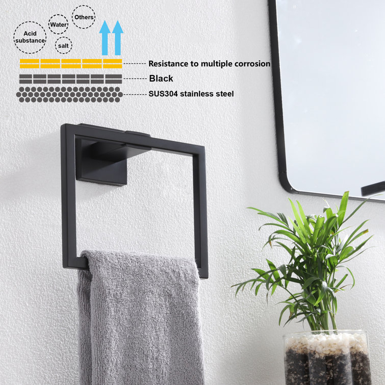 Matte Black Stainless Steel Square Wall Mounted Towel Ring