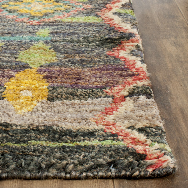 Hand-Knotted Black Wool and Viscose Geometric Rug, 4' x 6'