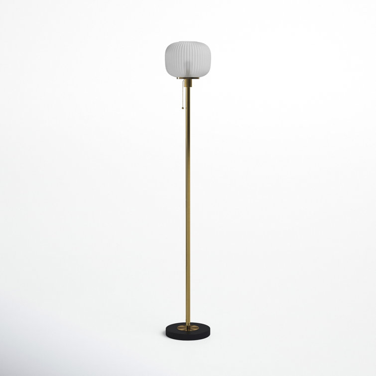 Antique Brass & Black Modern 65'' Floor Lamp with Frosted Glass Shade