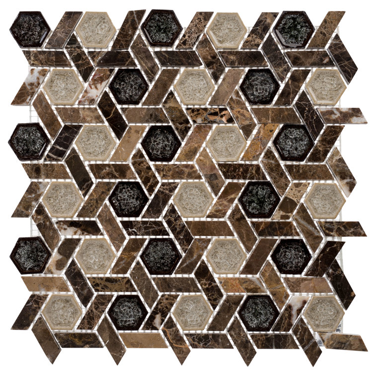 Hexagon Natural Stone and Glass Mosaic Tile Sheet
