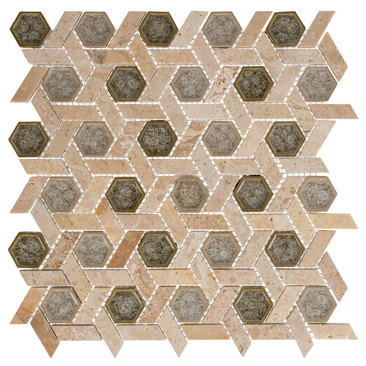 Jericho Hexagon Natural Stone and Crackled Glass Mosaic Tile