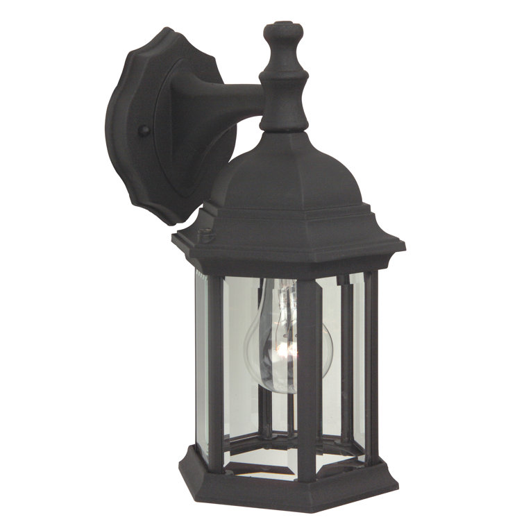 Hexagonal Bronze and Black Outdoor Wall Lantern with Clear Glass