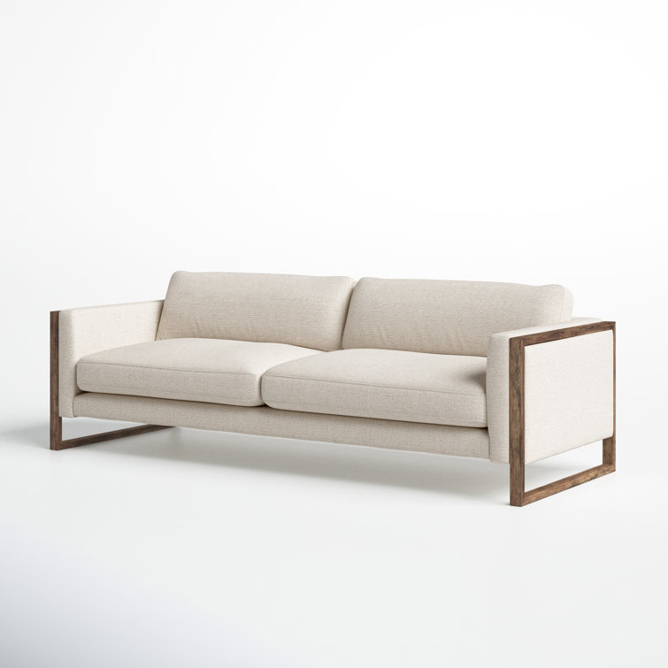 Thames Cream Linen & Distressed Natural Wood Track Arm Sofa