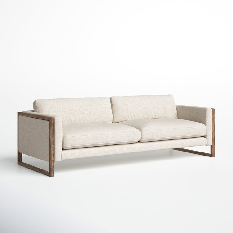 Thames Cream Linen & Distressed Natural Wood Track Arm Sofa
