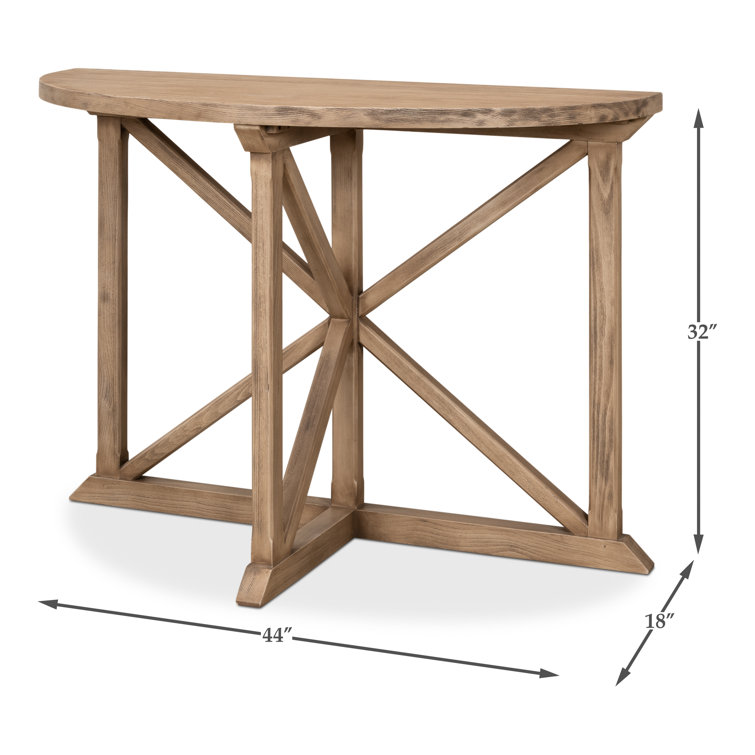 Gregorio Natural Pine Half Moon Console Table with Rustic Metal Band