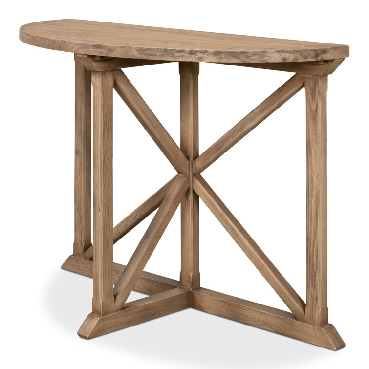 Gregorio Natural Pine Half Moon Console Table with Rustic Metal Band