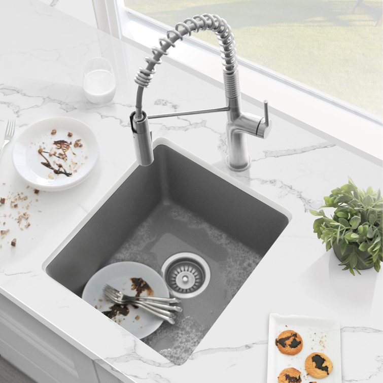 Gray Composite Granite Single Bowl Drop-In Kitchen Sink