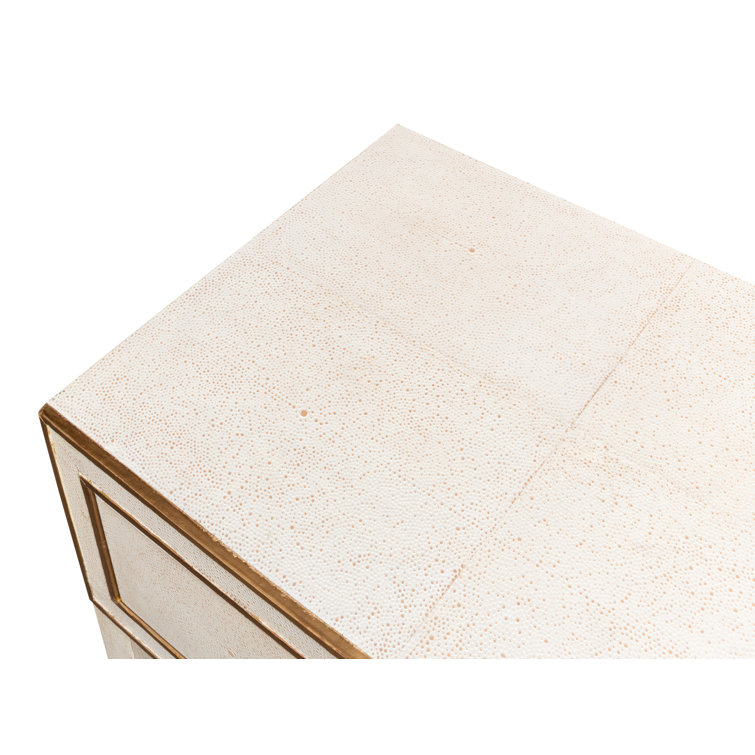 Osprey White Solid Wood Nightstand with Leather Top and Brass Handle