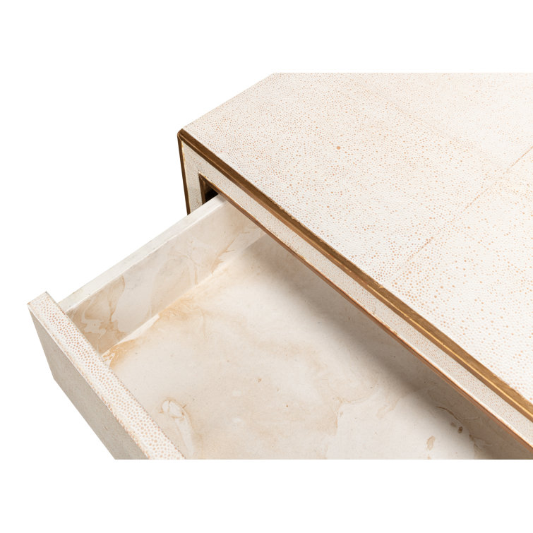 Osprey White Solid Wood Nightstand with Leather Top and Brass Handle