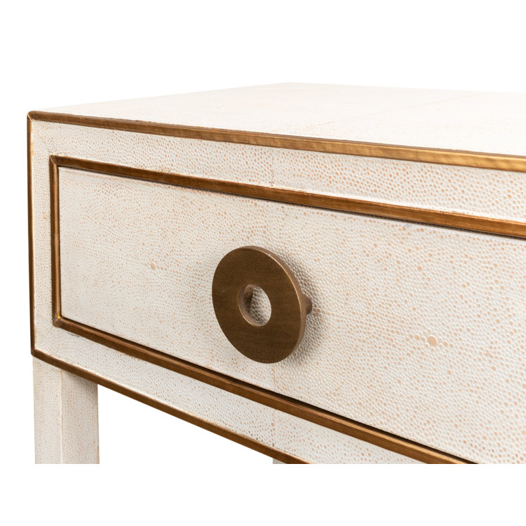 Osprey White Solid Wood Nightstand with Leather Top and Brass Handle
