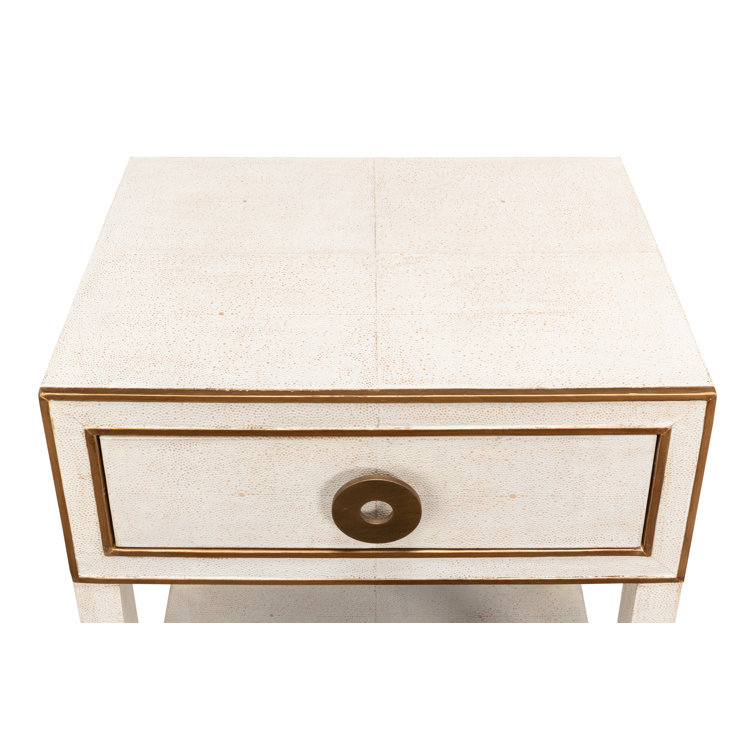 Osprey White Solid Wood Nightstand with Leather Top and Brass Handle