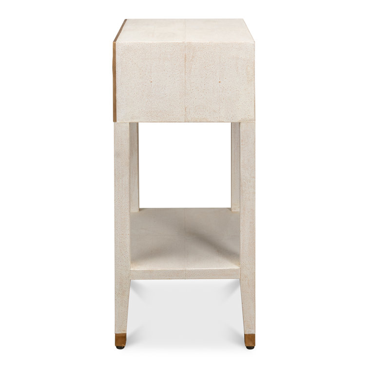 Osprey White Solid Wood Nightstand with Leather Top and Brass Handle