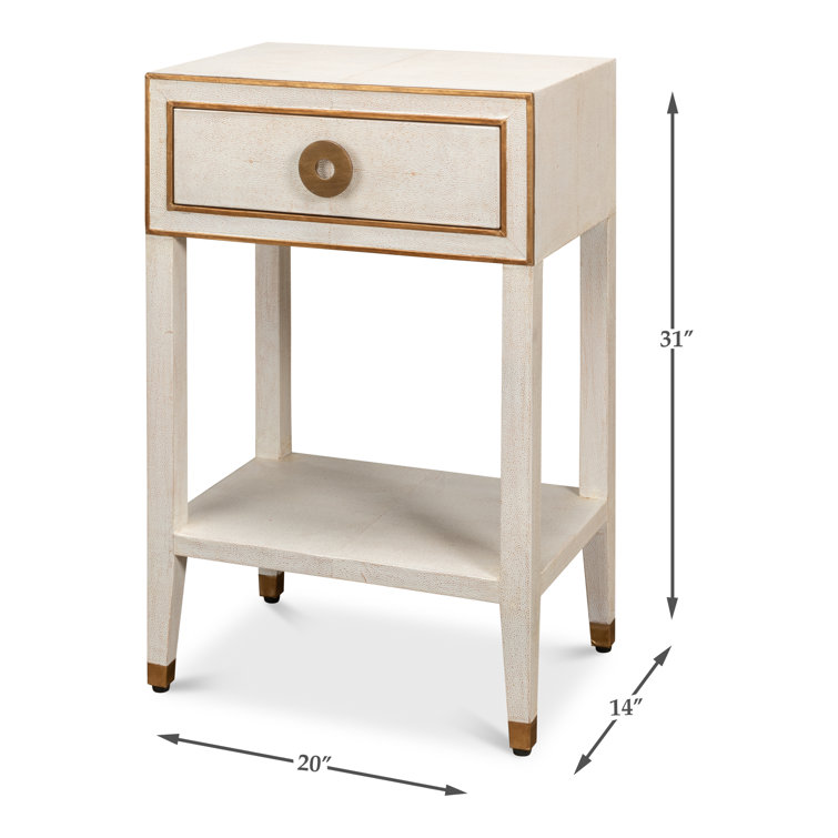 Osprey White Solid Wood Nightstand with Leather Top and Brass Handle