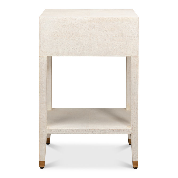 Osprey White Solid Wood Nightstand with Leather Top and Brass Handle