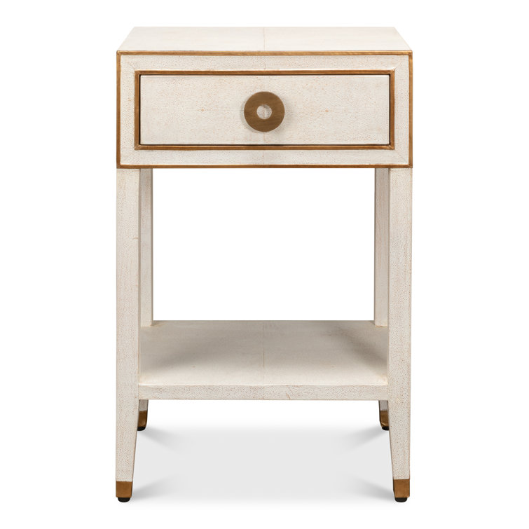 Osprey White Solid Wood Nightstand with Leather Top and Brass Handle