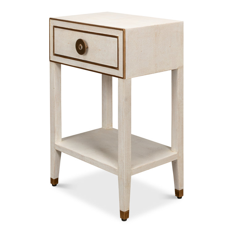 Osprey White Solid Wood Nightstand with Leather Top and Brass Handle