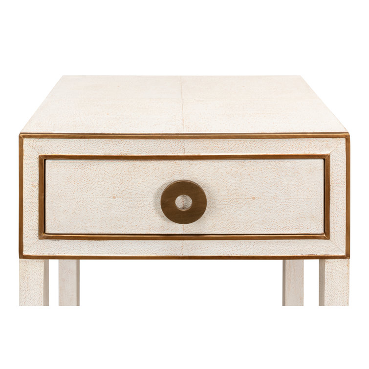 Osprey White Solid Wood Nightstand with Leather Top and Brass Handle