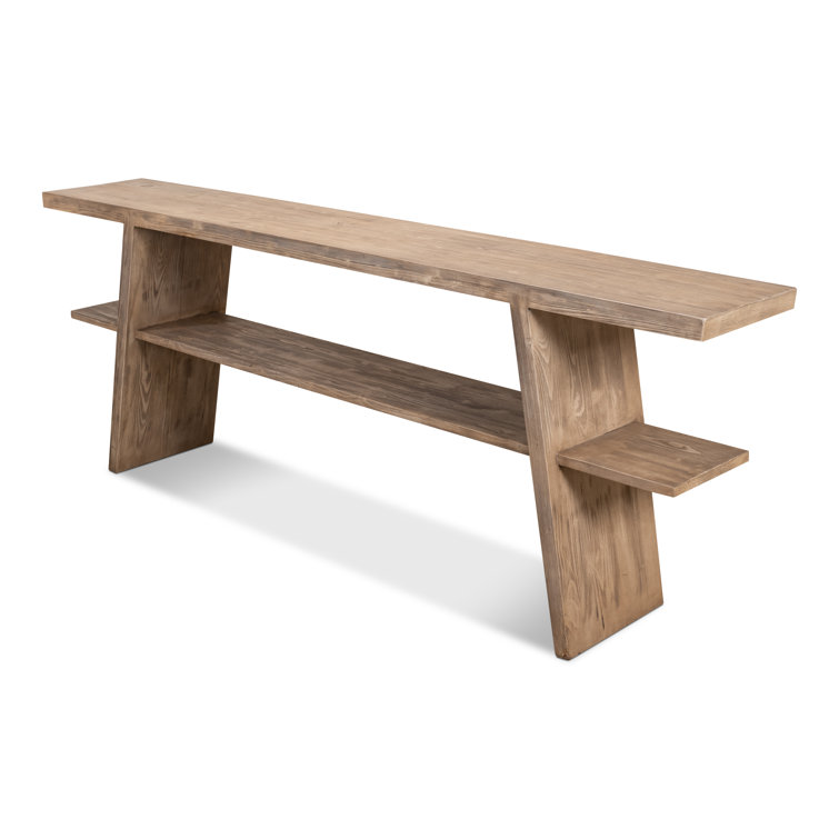 Bodega Natural Pine Rectangular Console Table with Shelf