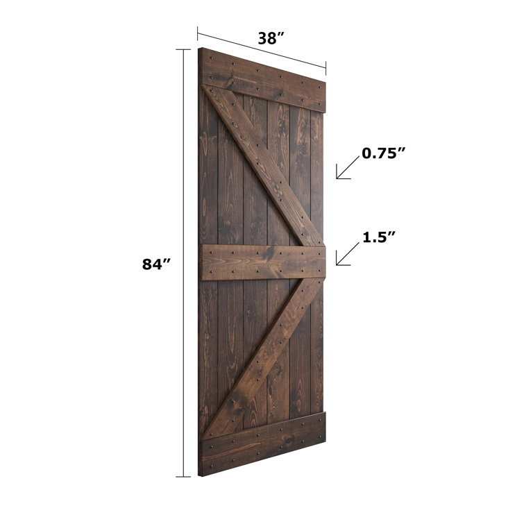 Kona Coffee Pine Wood Sliding Barn Door with Steel Hardware Kit