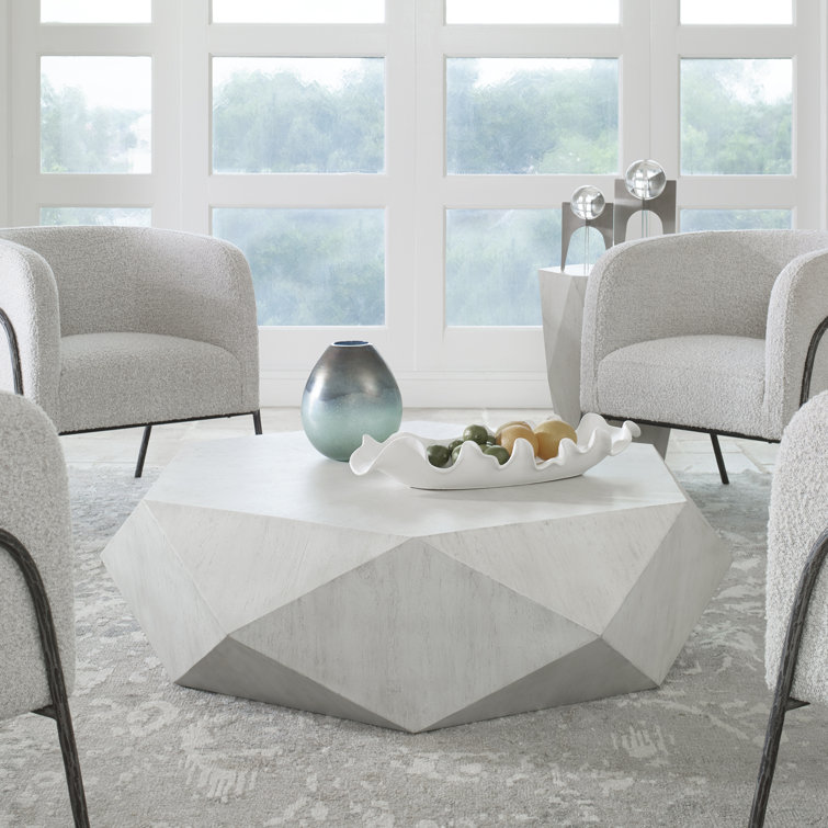Volker Contemporary White Hexagonal Mango Wood Coffee Table
