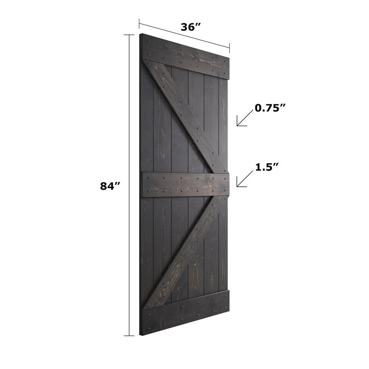 Ebony 36" x 84" Knotty Pine Wood Sliding Barn Door with Metal Hardware Kit