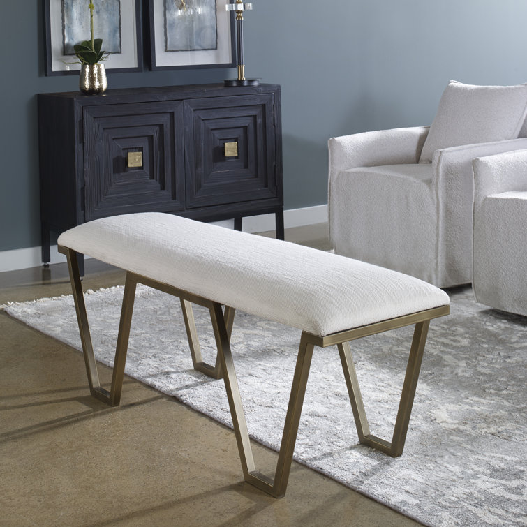 White and Gold Geometric Iron Upholstered Bench