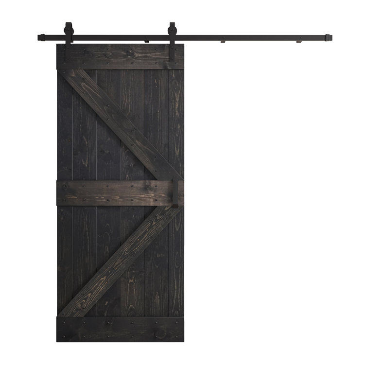 Ebony 36" x 84" Knotty Pine Wood Sliding Barn Door with Metal Hardware Kit