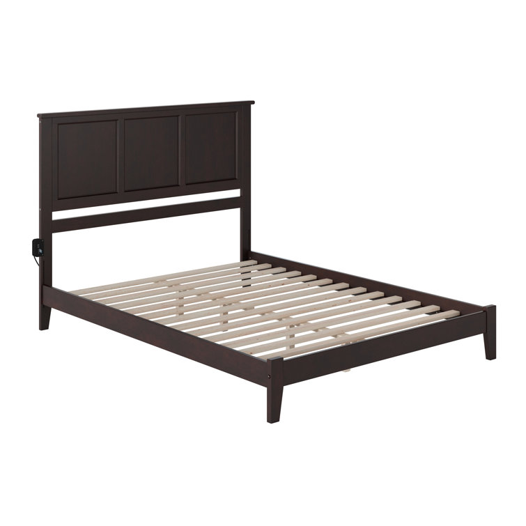 Madison Queen Walnut Upholstered Platform Bed with Storage Drawer