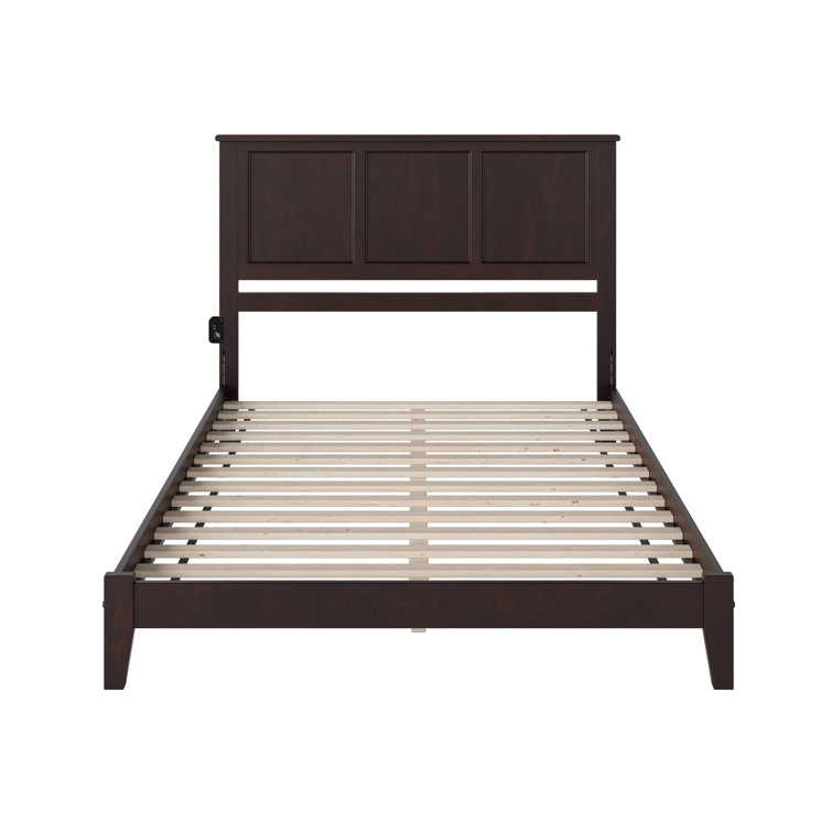 Madison Queen Walnut Upholstered Platform Bed with Storage Drawer