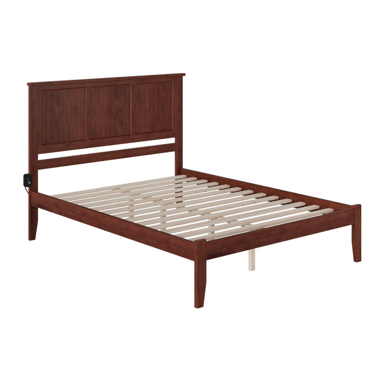 Madison Queen Walnut Upholstered Platform Bed with Storage Drawer