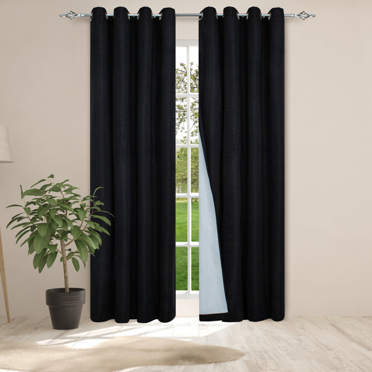 Black 84-Inch Polyester Blackout Curtain Panels