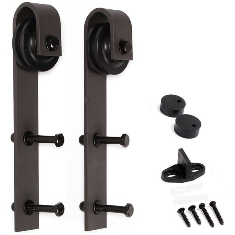 Light Gray Pine Wood Sliding Barn Door with Black Hardware Kit