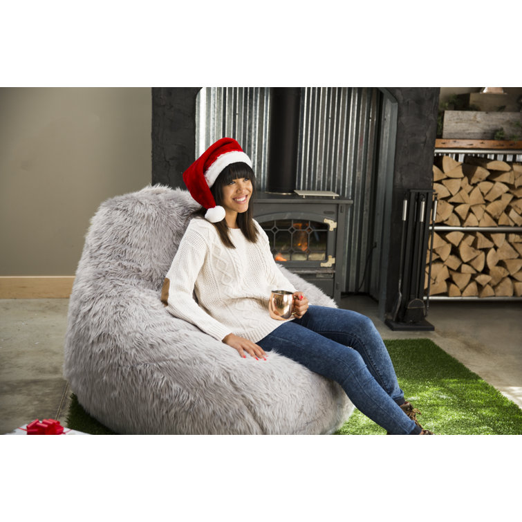 Gray Shag Teardrop Bean Bag Chair with Removable Cover