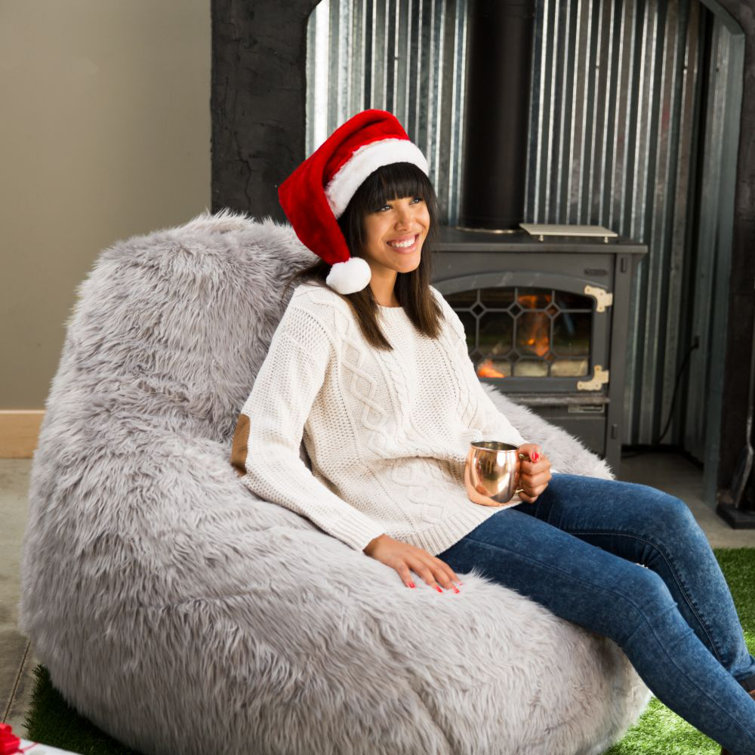 Gray Shag Teardrop Bean Bag Chair with Removable Cover