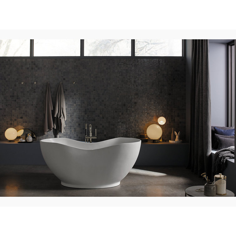 White Cast Iron Freestanding Oval Bath with Toe-Tap Drain
