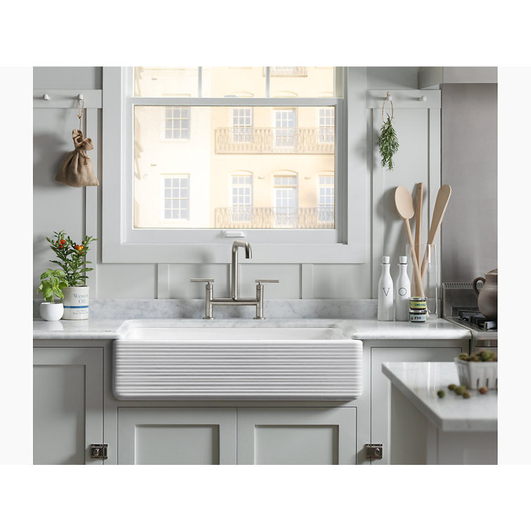 White 36" Cast Iron Farmhouse Double Bowl Kitchen Sink