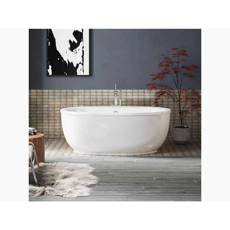 White Acrylic 66" Freestanding Oval Soaking Bathtub