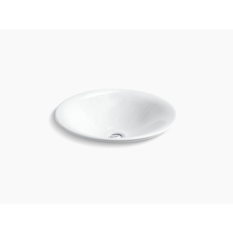 White Ceramic Herringbone Round Vessel Sink