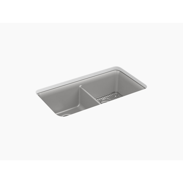 Matte Grey Stone Double-Bowl Undermount Kitchen Sink
