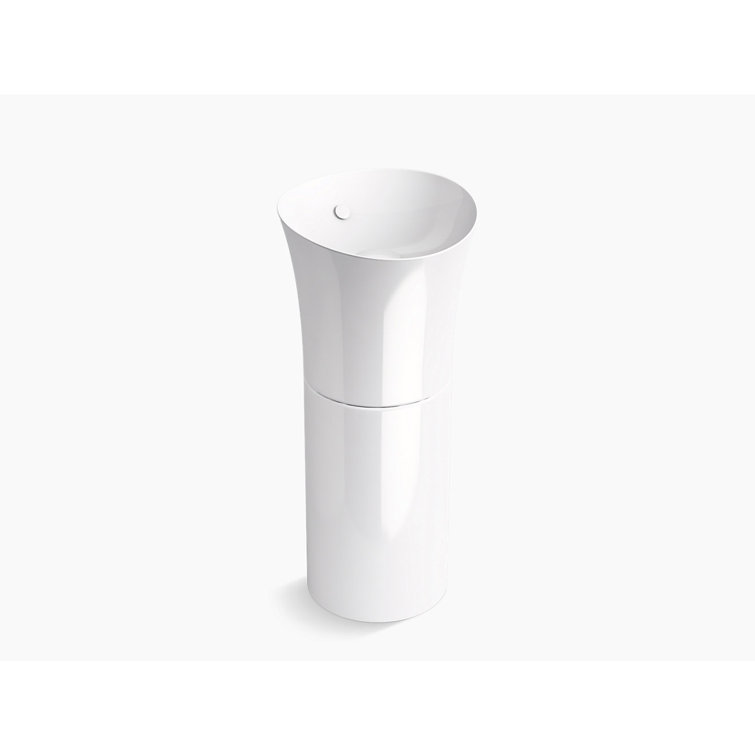 Veil® Sleek White Round Pedestal Bathroom Sink with Supramic Technology