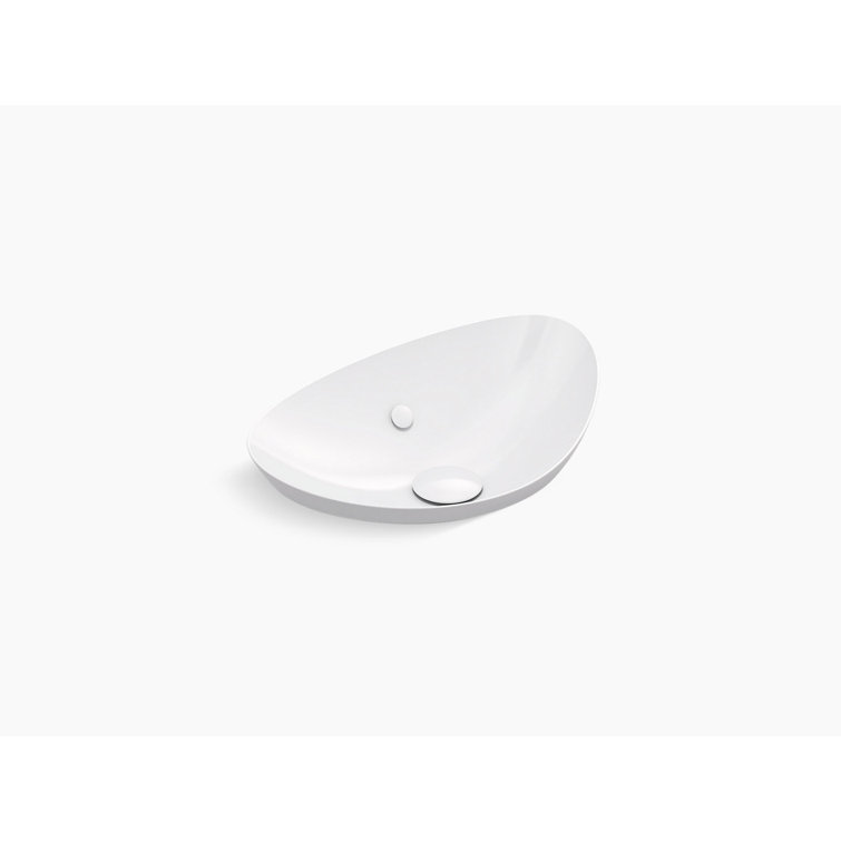 Veil Asymmetrical Oval Ceramic Vessel Bathroom Sink, White