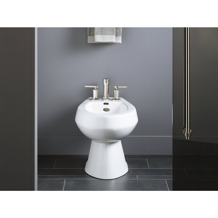 White Vitreous China Floor Mounted Vertical Spray Bidet